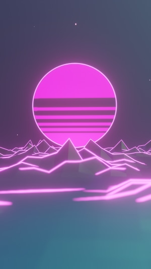 Neon retro landscape with a large pink sun