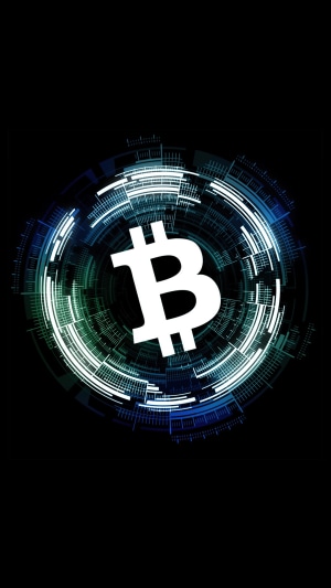 Bitcoin cryptocurrency logo on a futuristic digital background