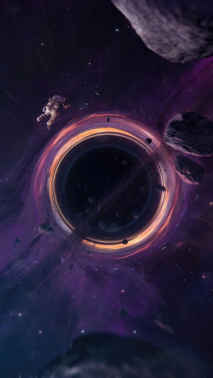 Astronaut near a black hole with planets