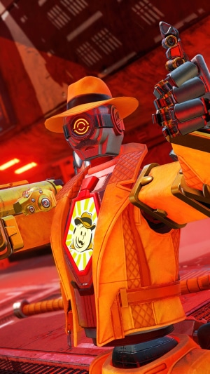 Pathfinder from Apex Legends in a trench coat