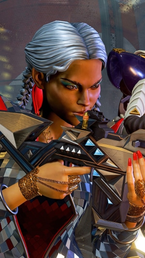 Loba from Apex Legends holding a weapon