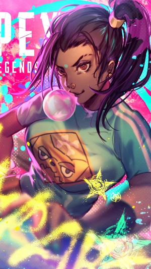 Rampart from Apex Legends blowing bubblegum