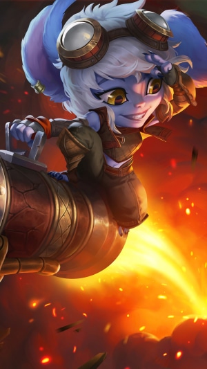 Tristana from League of Legends riding a cannon