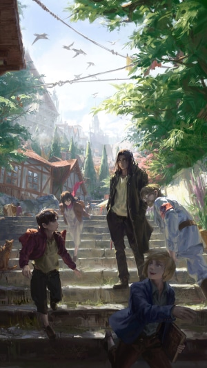 Attack on Titan characters on a street
