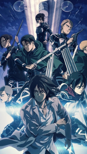 Attack on Titan characters including Eren Yeager, Mikasa Ackerman, and Levi Ackerman