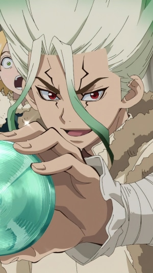 Senku Ishigami from Dr. Stone holding a glass vial