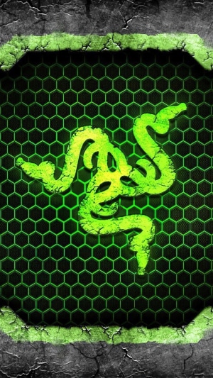 Razer logo on a dark hexagonal background