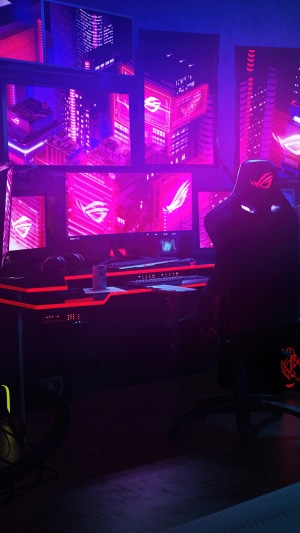 Asus ROG gaming setup with multiple monitors