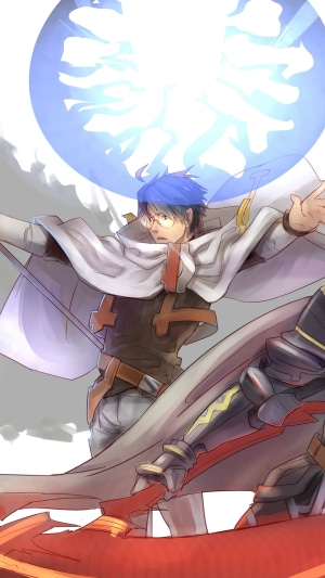 Shiroe from Log Horizon with a blue energy sphere