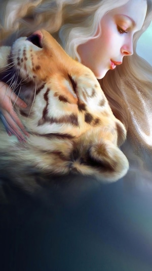 Girl with a tiger digital art