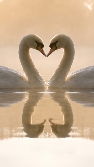 Two swans forming a heart shape