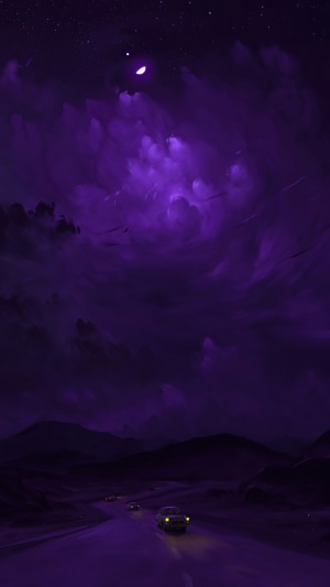 Purple Night Sky Over a Road with Cars