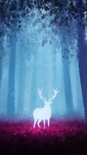 White deer in a magical forest
