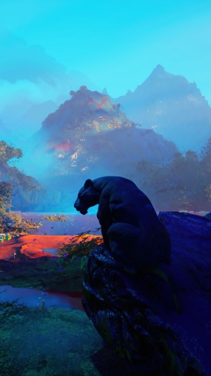 Black Panther overlooking a mystical landscape