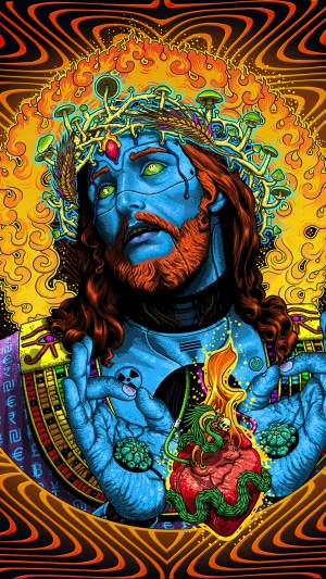 Jesus Christ with mushrooms and heart