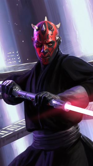 Darth Maul from Star Wars holding a lightsaber