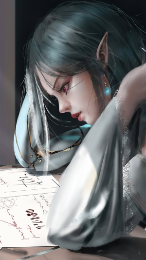 Elf girl studying ancient texts