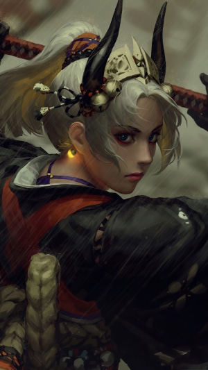 Fantasy warrior girl with katana