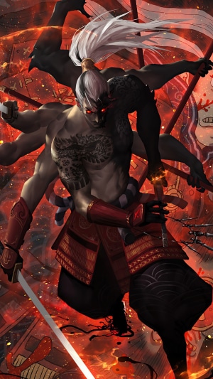 Multi-armed Samurai Warrior with Tattoos