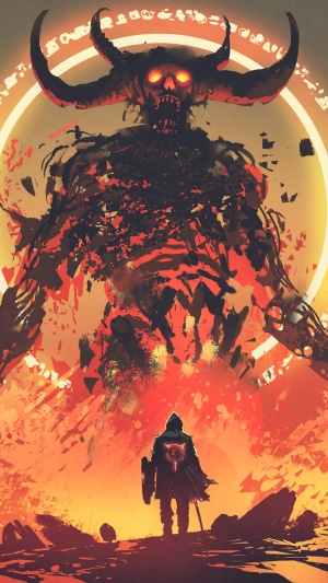 Demon Confronted by Warrior