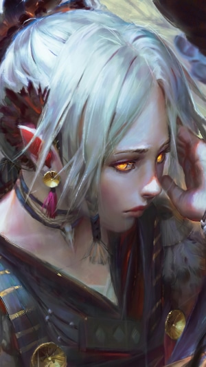 Fantasy girl with white hair and glowing eyes