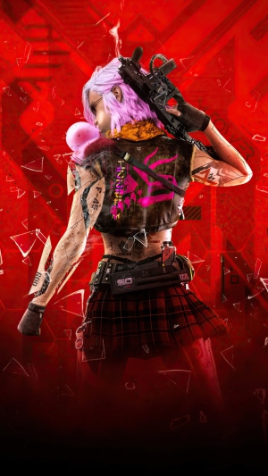 Girl with pink hair and a rifle