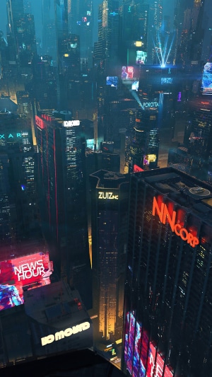Cyberpunk Cityscape with Neon Signs