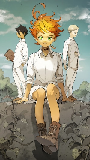 Emma, Ray, and Norman from The Promised Neverland