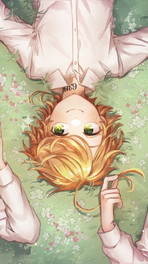 Emma from The Promised Neverland lying on grass