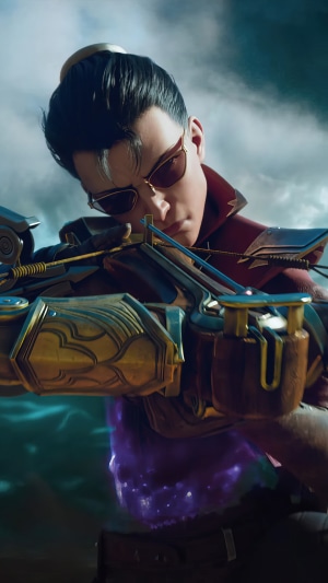 Vayne from League of Legends with a crossbow