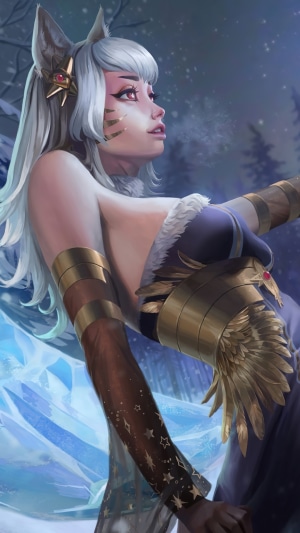 Ahri from League of Legends in a winter setting