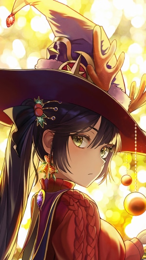 Mona from Genshin Impact wearing a witch hat