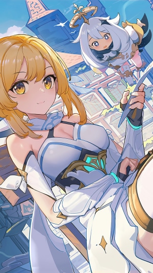 Lumine and Paimon from Genshin Impact