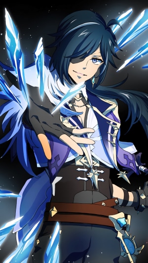 Kaeya from Genshin Impact with ice shards