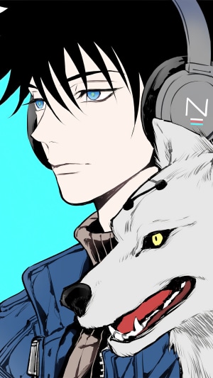 Megumi Fushiguro with a wolf from Jujutsu Kaisen
