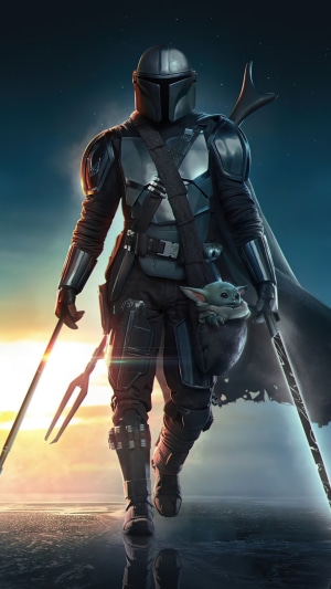 The Mandalorian with Grogu and Darksaber