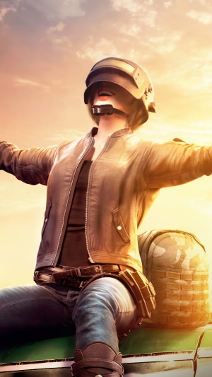 Player from PUBG with helmet and backpack