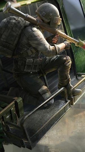 Player in PUBG holding a rocket launcher