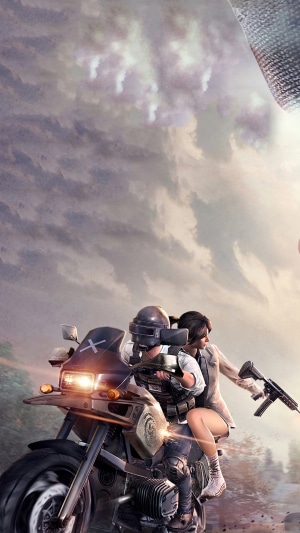PlayerUnknowns Battlegrounds characters on a motorcycle