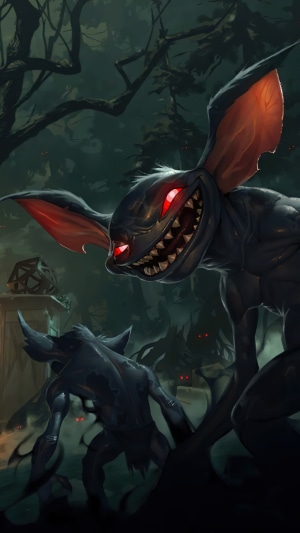 Monsters with red eyes in a dark forest