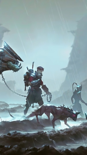 Character with wolf and creature in Legends of Runeterra