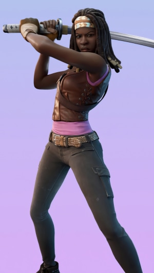 Michonne from Fortnite holding a katana