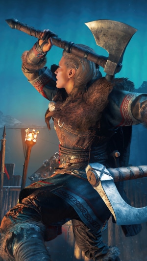 Eivor from Assassins Creed Valhalla wielding axes