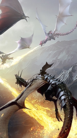 Dragons battling in the sky