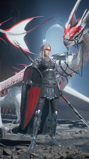 Woman Warrior with Dragon in Century Age of Ashes