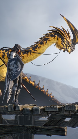 Knight with shield and yellow dragon in Century Age of Ashes