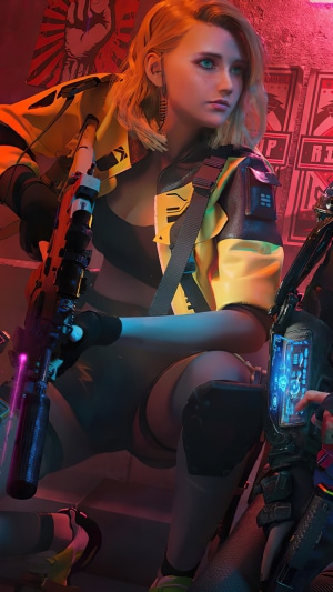 Woman with gun from Cyberpunk 2077