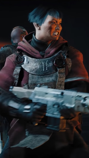 Warhammer 40000 Darktide character with a gun