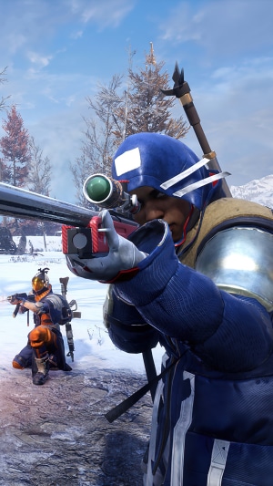Two Scavengers with sniper rifles in a snowy landscape