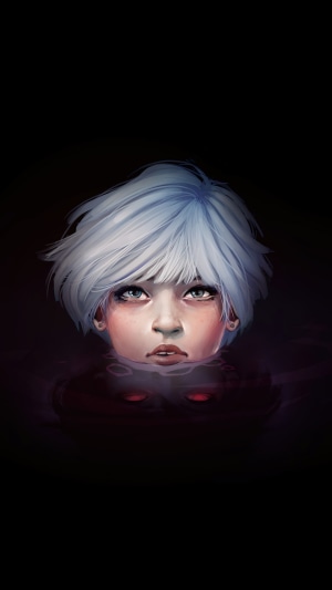 Girl emerging from dark water in Sea of Solitude